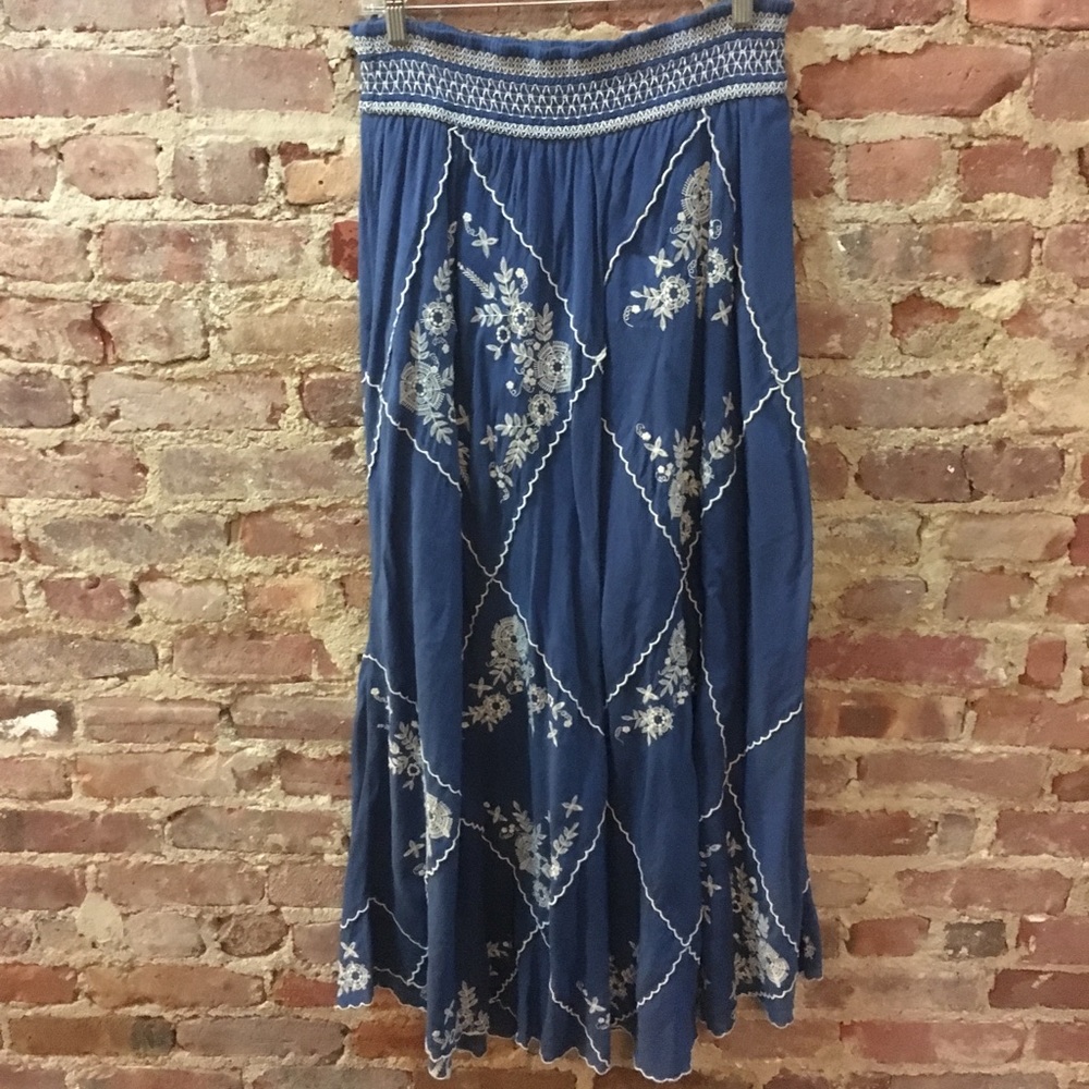 Beautiful Embroidered ANTHRO Sky Blue Maxi Skirt